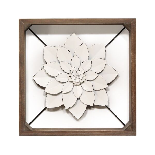 white framed metal flower