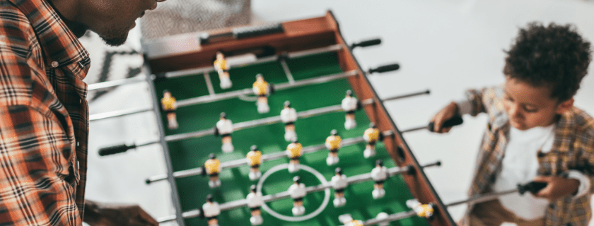 dad and son foosball table